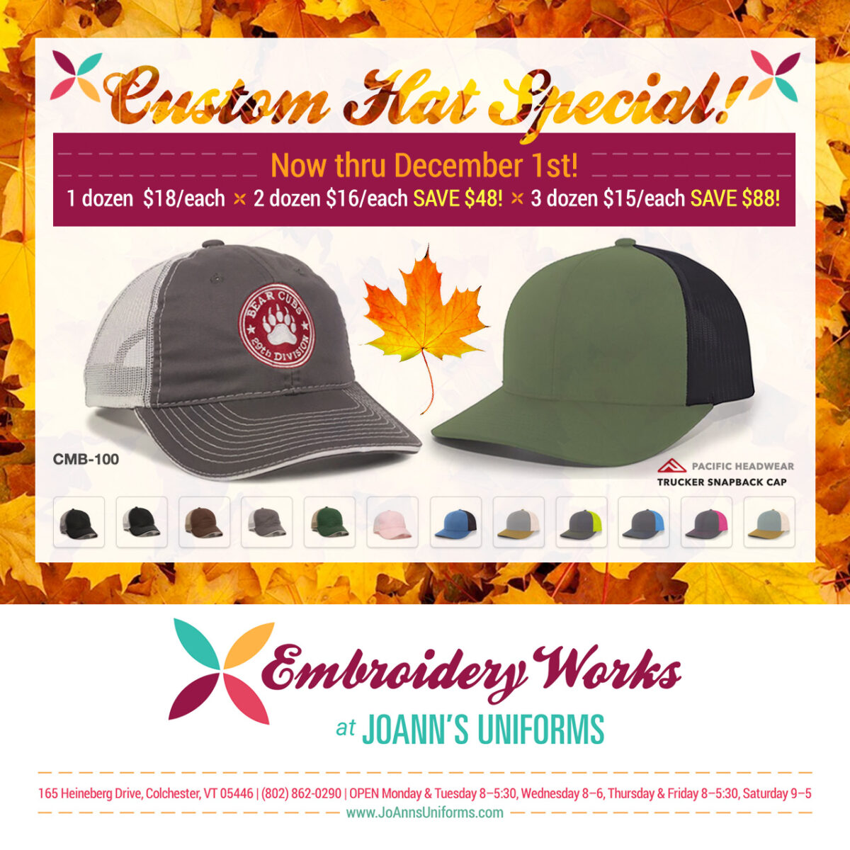 Custom Hat Special! JoAnn's Uniforms & Embroidery Works